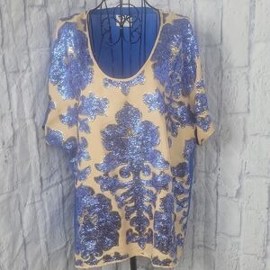 Neiman Marcus Tracy Reese Sequin Top Blue‎ Floral XL